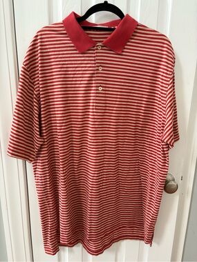 Peter Millar Red and Tan/Cream Striped Polo